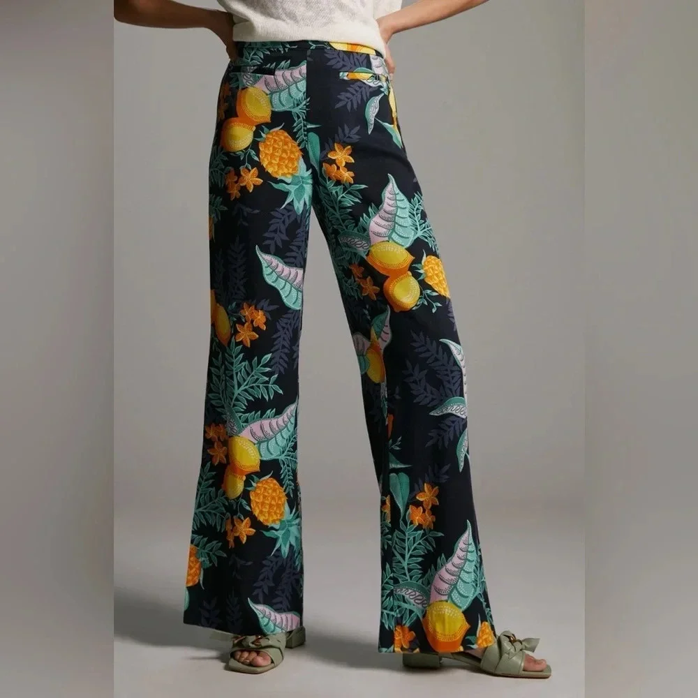 Anthropologie Maeve plus size 20W Escape‎ Printed Pants Pineapple Lemon Tropical